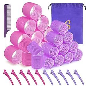 Hair Roller Set 24 pcs,Heatless Hair Curlers,Self Grip Hair Rollers,Hair rollers with hair clips and comb,Salon hairdressing curlers,DIY Hair Styles, Sungenol 2 Sizes Hair Rollers in 1 set