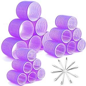 Cludoo Jumbo Hair Curlers Rollers 28Pcs Big Hair Rollers with 18 Pcs Large Hair Rollers and 10Pcs Stainless Steel Duckbill Clip, 3 Size Hair Rollers Volume for Long Medium Short Salon DIY Hairstyles