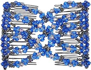 Lovef Magic Beads Easy Combs Double Stretching Combs Clips, perfect for Easy Ponytails, UpDos and Twists, Thick and Thin Hair, New Hair Accessory for Popular Hairstyles (Blue)