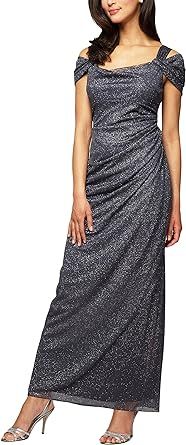 Alex Evenings Women's Long Cold Shoulder Dress (Petite and Regular Sizes)